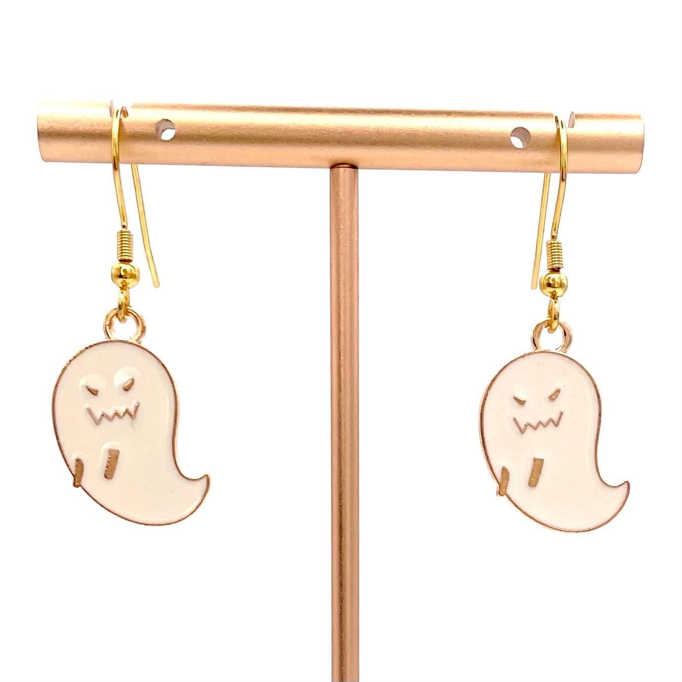 Cute Halloween Ghost Earrings Made with Gold Finished Stainless Steel Earring Hooks