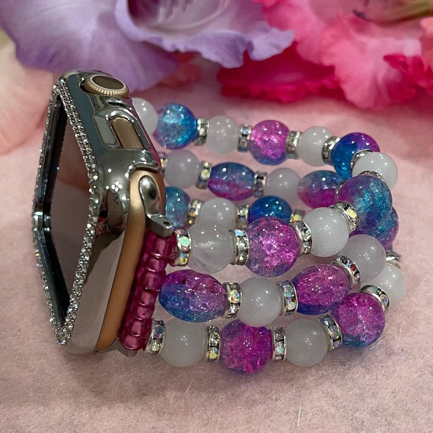 Beaded Crackle Watch Band Compatible with Apple Watch Made with Glass Beads