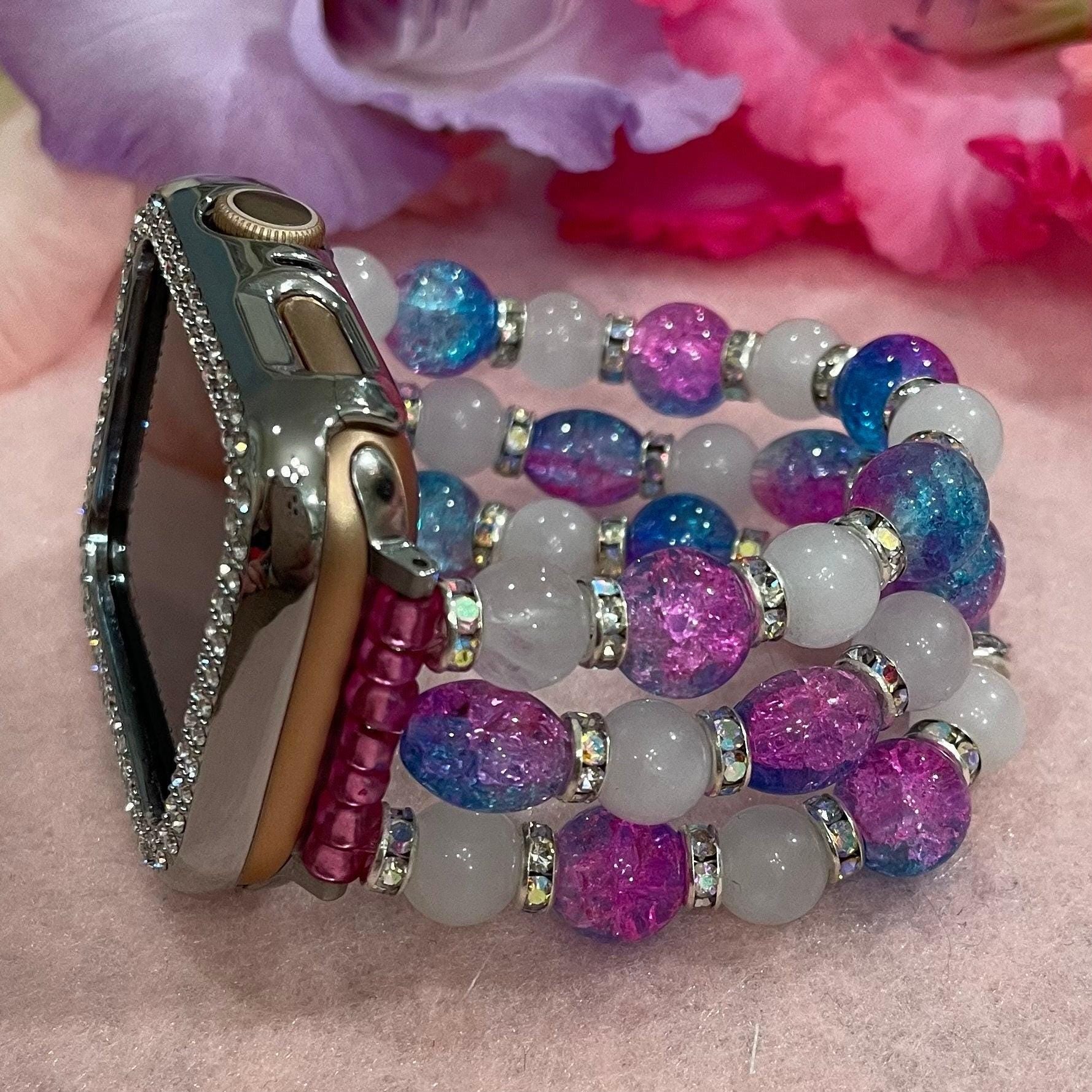 Beaded Crackle Watch Band Compatible with Apple Watch Made with Glass Beads