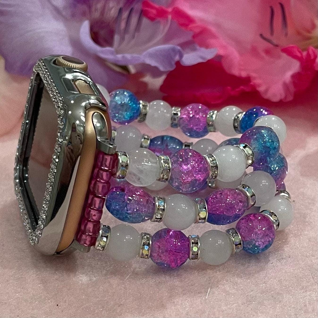 Beaded Crackle Watch Band Compatible with Apple Watch Made with Glass Beads