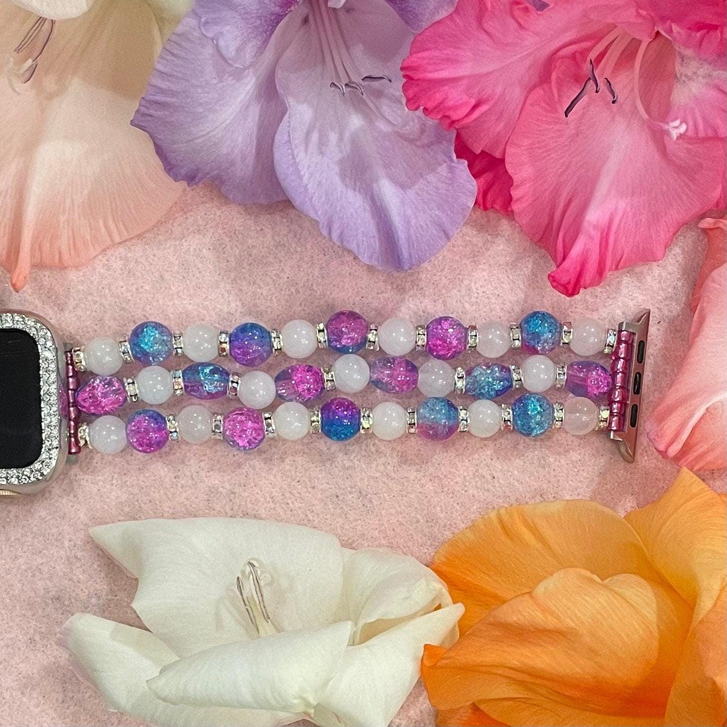 Beaded Crackle Watch Band Compatible with Apple Watch Made with Glass Beads
