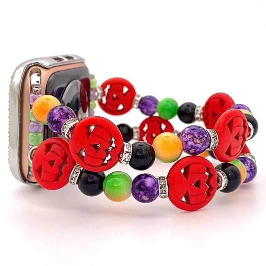 Purple Black & Green Halloween Pumpkin Watch Band Compatible with Apple Watch