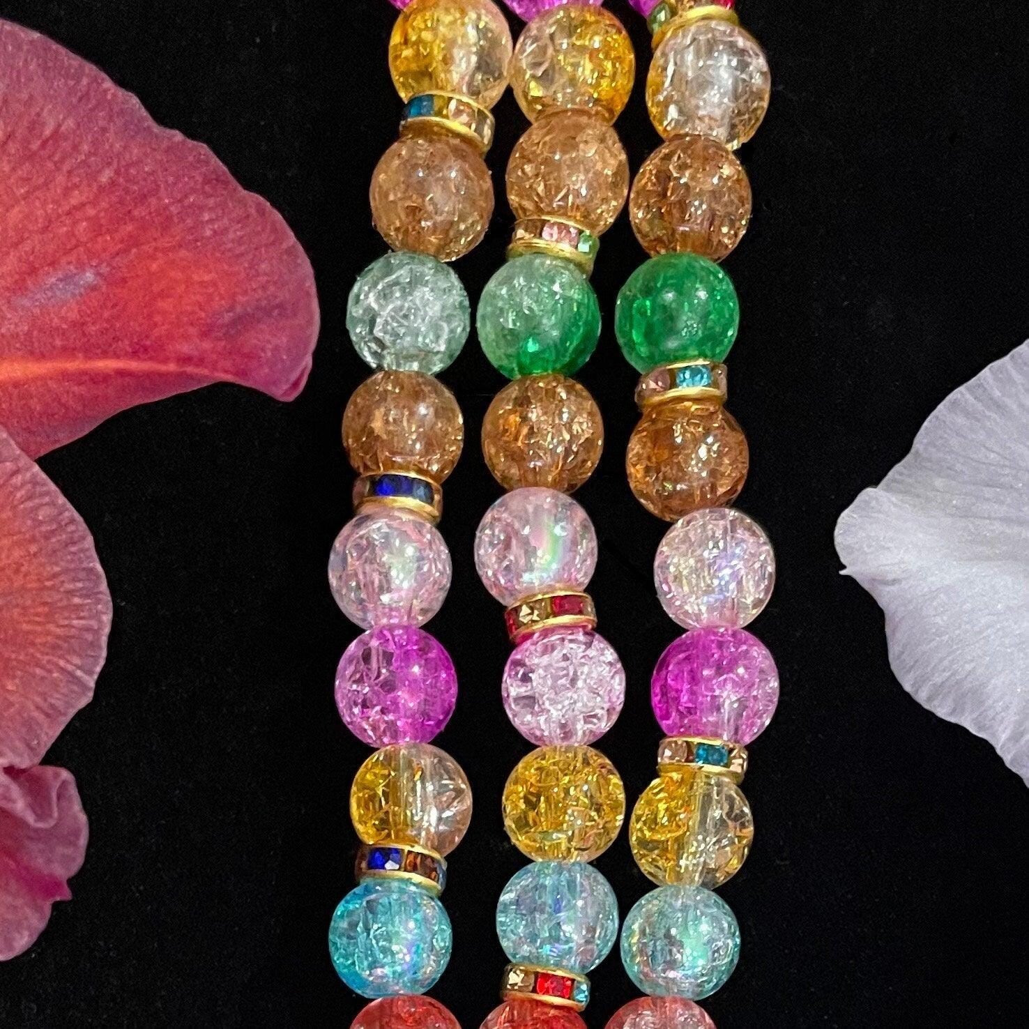 Colorful Watch Band Compatible with Apple Watch Made With Crackle Acrylic, Imitation Pearl, and Rhinestone Beads