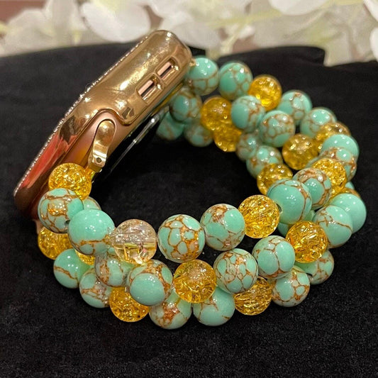 Mint Watch Band Compatible with Apple Watch Made with Howlite and Acrylic Crackle Beads