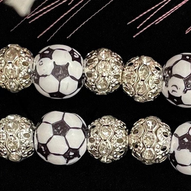Soccer Watch Band Compatible with Apple Watch with Acrylic Soccer Ball and Rhinestone Beads