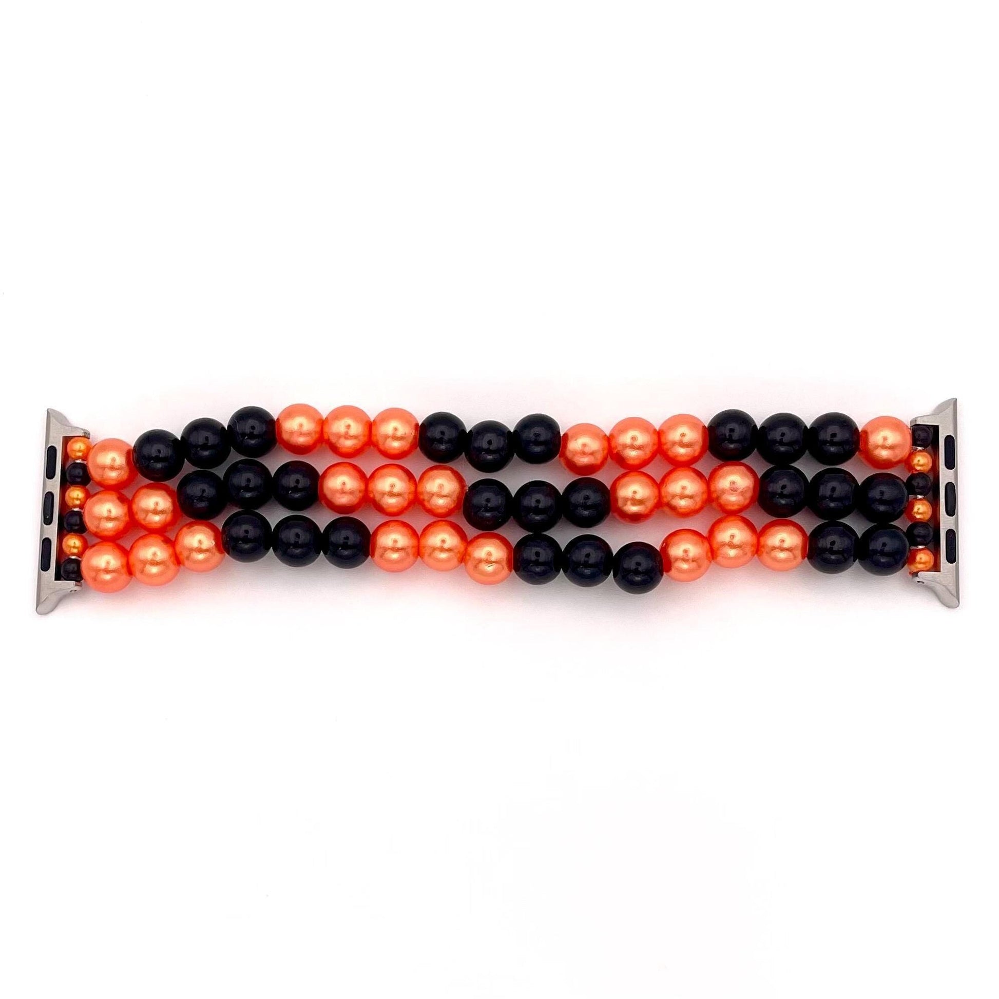 Orange and Black Watch Band Compatible with Apple Watch Made with Imitation Pearls and Acrylic Beads