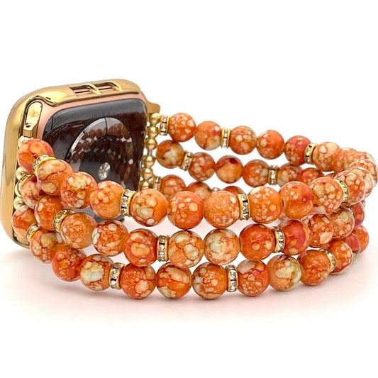 Custom Sized Burnt Orange Fall Color Watch Band Compatible with Apple Watch Made with Acrylic and Metal Rhinestone Beads
