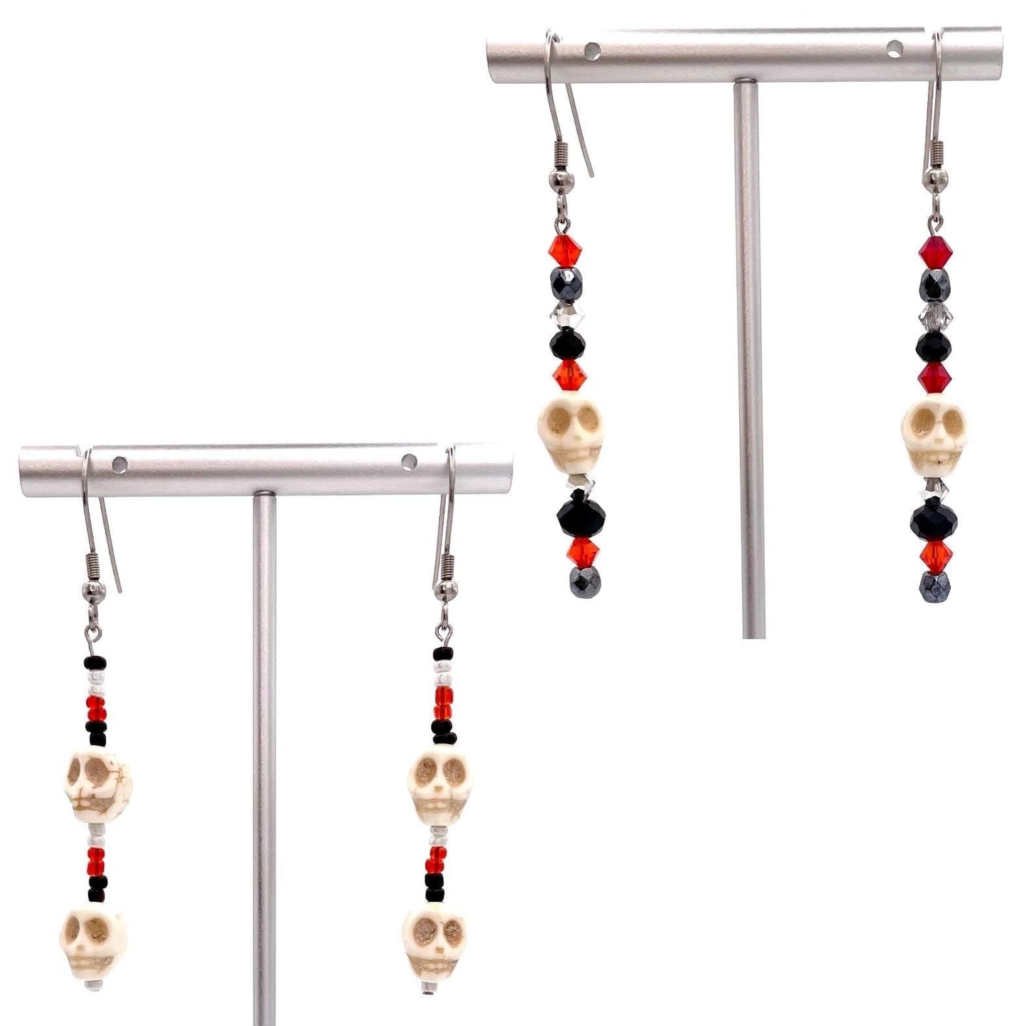 Beaded Skull Halloween Earrings Made with Stainless Steel Earring Hooks