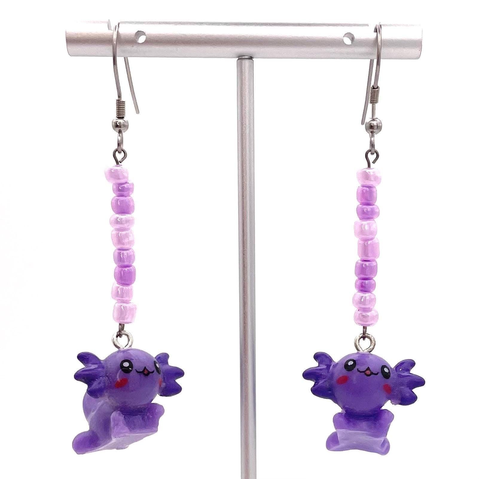 Handmade Axolotl Earrings with Stainless Steel Hooks for Sensitive Ears