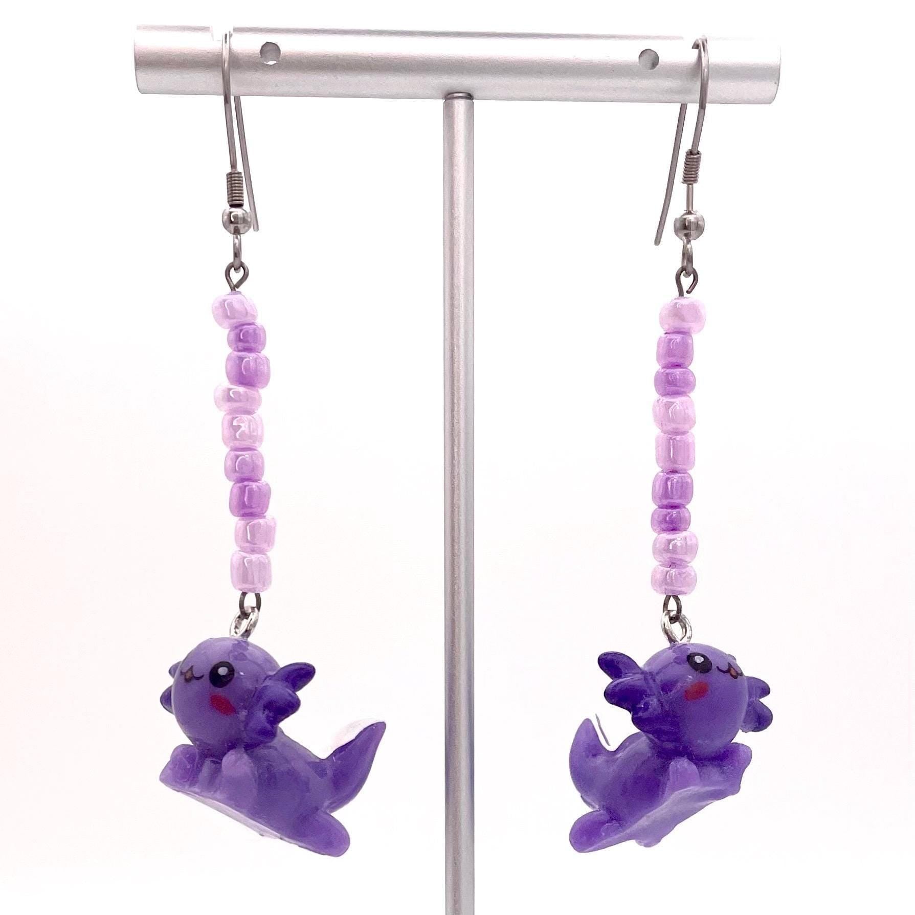 Handmade Axolotl Earrings with Stainless Steel Hooks for Sensitive Ears