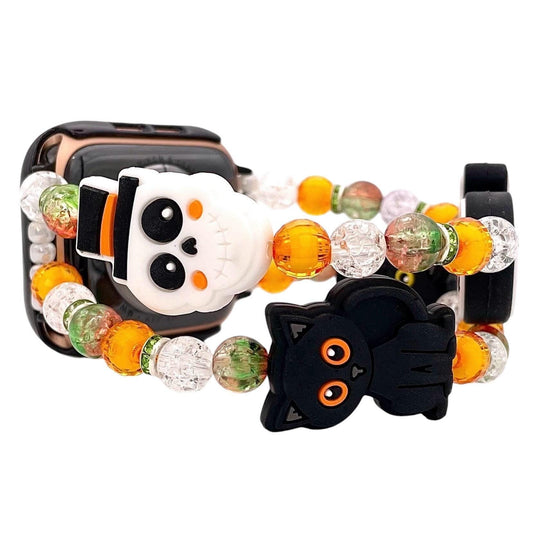 Spooky Halloween Apple Watch Band | Silicone & Acrylic Beads | Spooky Accessory for Apple Watch | Skeletons Ghosts and Black Cats!