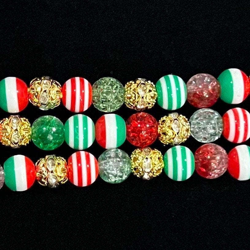 Christmas Watch Band Compatible with Apple Watch Made with Acrylic and Rhinestone Beads (Available in Silver or Gold). Custom Sizing!