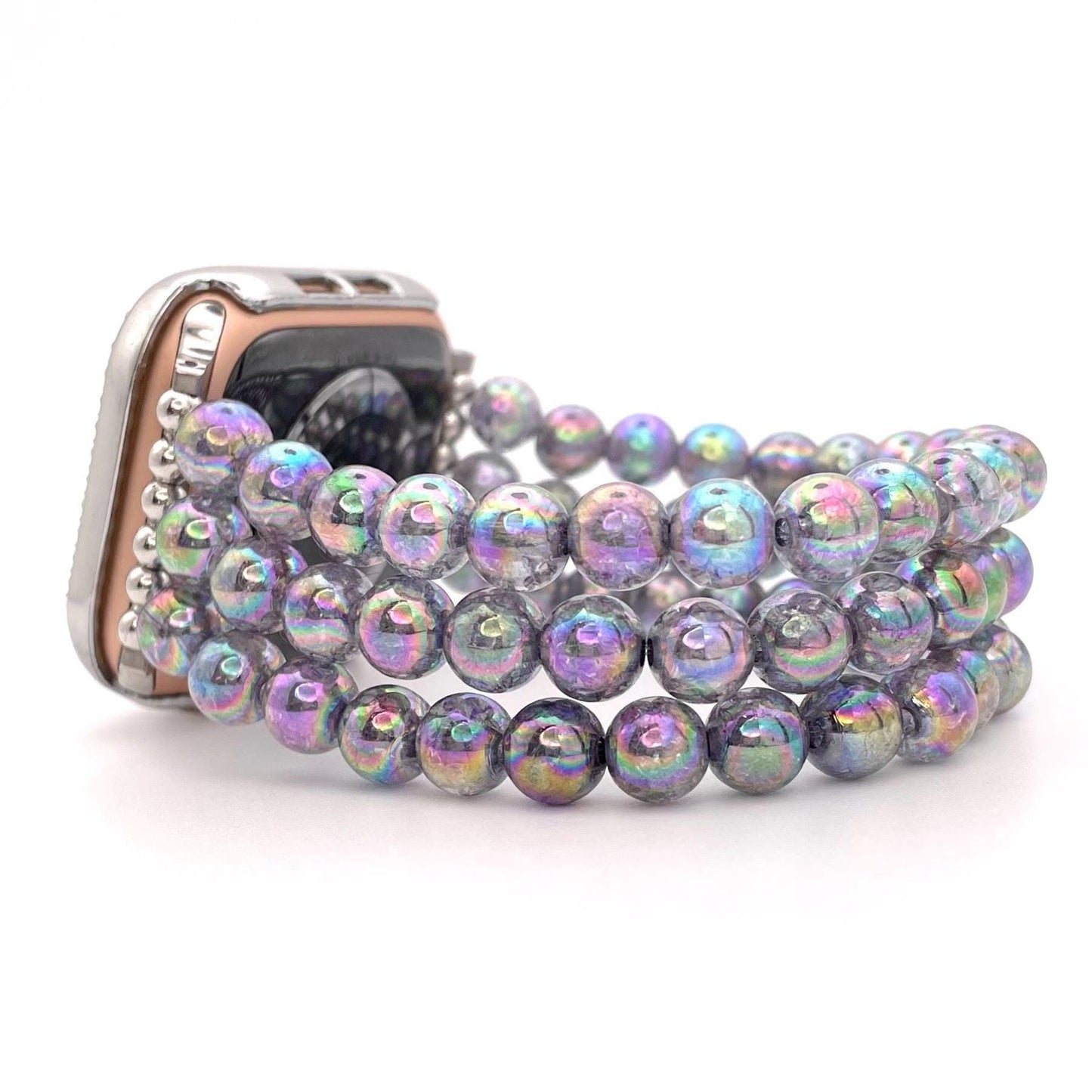 Silver Watch Band Compatible with Apple Watch Band with Custom Sizing! Made with Acrylic Imitation Hematite Beads