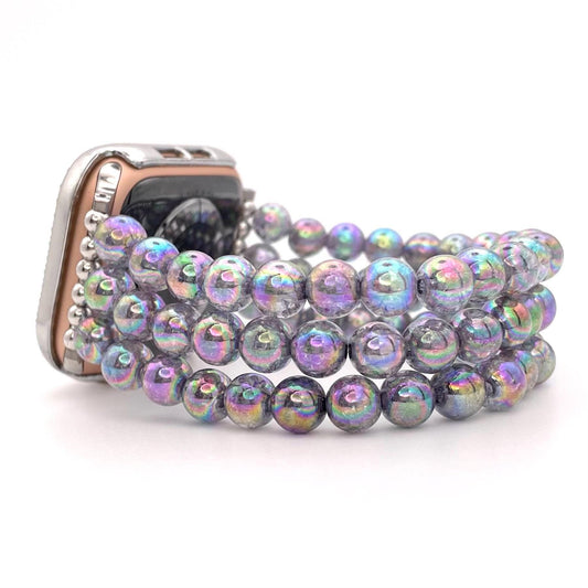 Silver Watch Band Compatible with Apple Watch Band with Custom Sizing! Made with Acrylic Imitation Hematite Beads