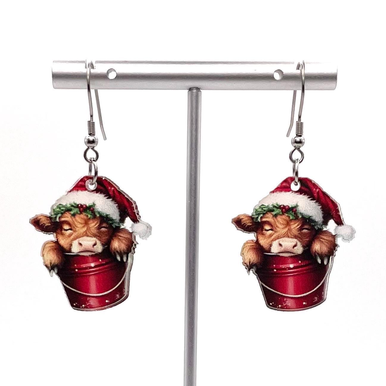 Christmas Cow Earrings - Festive & Hypoallergenic Holiday Accessory