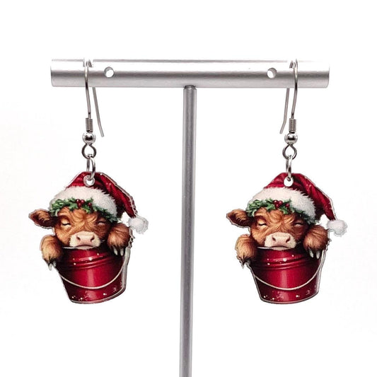 Christmas Cow Earrings - Festive & Hypoallergenic Holiday Accessory