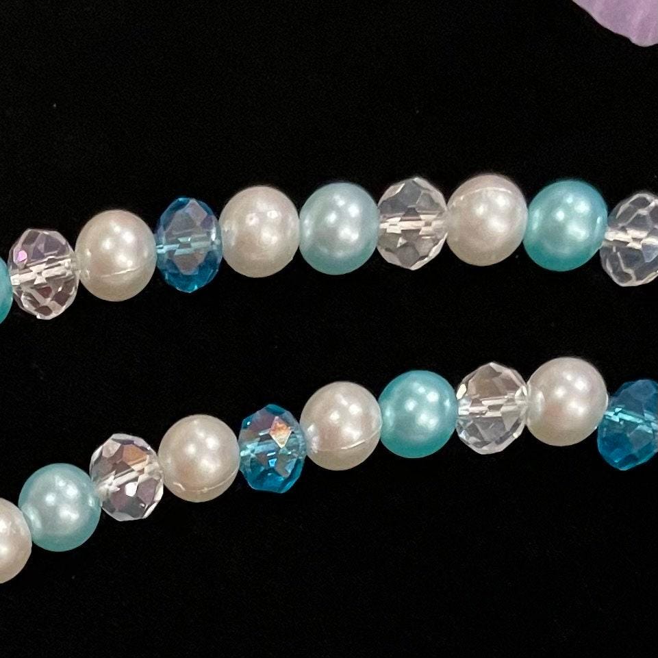 Blue Watch Necklace Pendant Compatible With Apple Watch Made With Imitation Pearls and Acrylic Beads