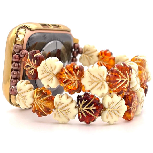 Handmade Custom Beaded Fall Leaf Watch Band Compatible with Apple Watch