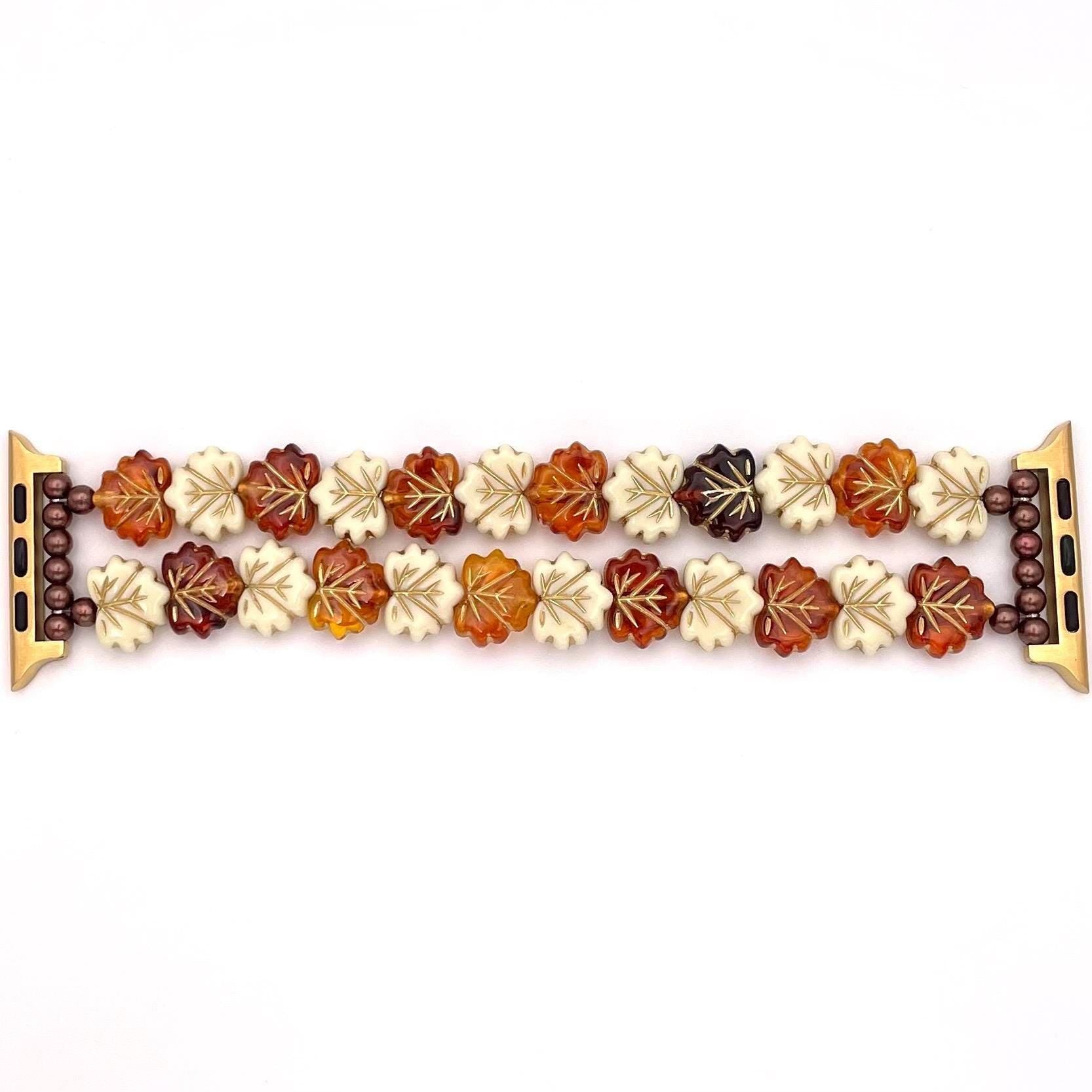 Handmade Custom Beaded Fall Leaf Watch Band Compatible with Apple Watch