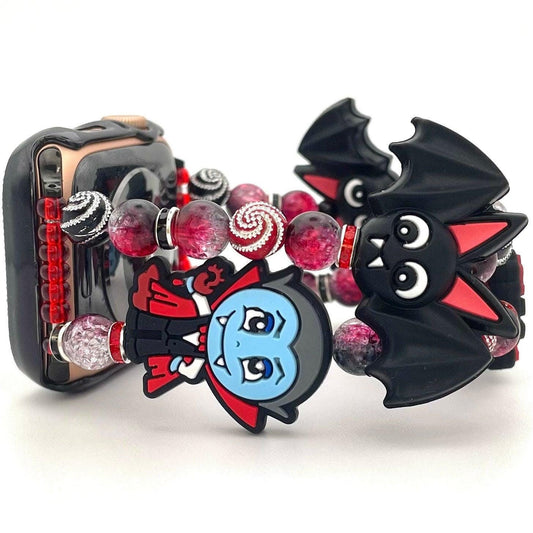 Halloween Chunky Vampire Bat Watch Band Compatible with Apple Watch Made with Silicone Acrylic and Rhinestone Beads