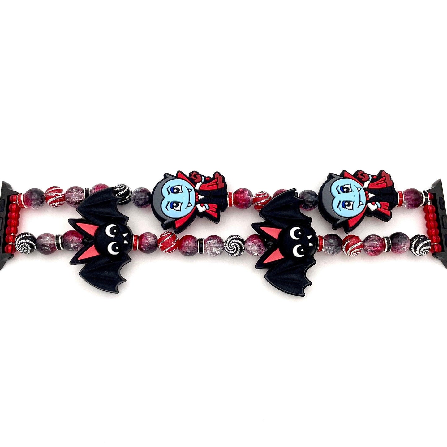 Halloween Chunky Vampire Bat Watch Band Compatible with Apple Watch Made with Silicone Acrylic and Rhinestone Beads