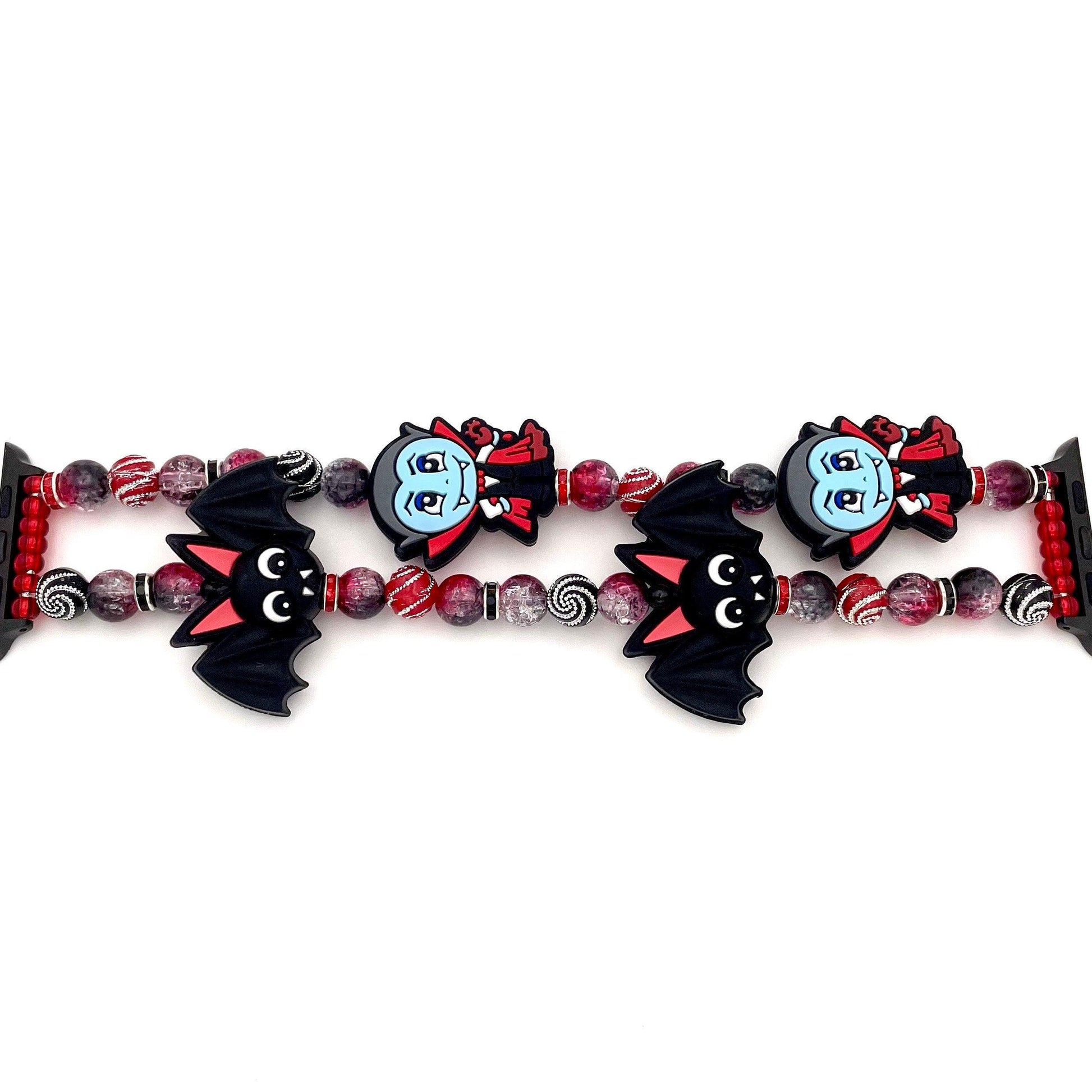 Halloween Chunky Vampire Bat Watch Band Compatible with Apple Watch Made with Silicone Acrylic and Rhinestone Beads