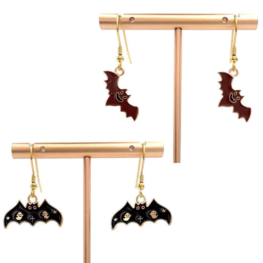 Halloween Bat Earrings Made with Gold Finished Stainless Steel Earring Hooks