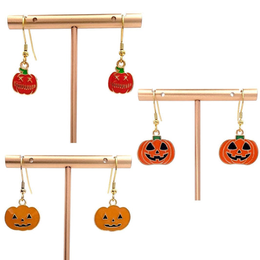 Cute Fall Pumpkin Halloween Earrings Made with Gold Finished Stainless Steel Earring Hooks