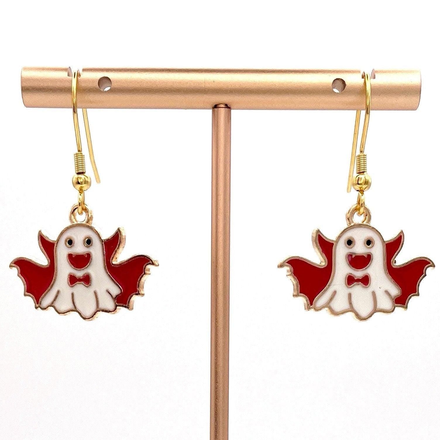 Vampire Ghost Halloween Earrings Made with Gold Finished Stainless Steel Earring Hooks