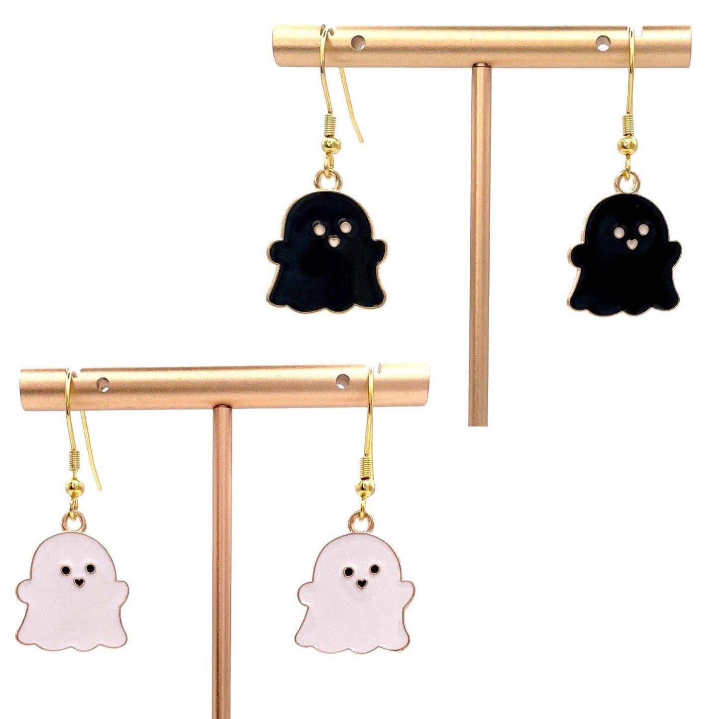 Adorable Halloween Ghost Earrings Made with Gold Finished Stainless Steel Earring Hooks