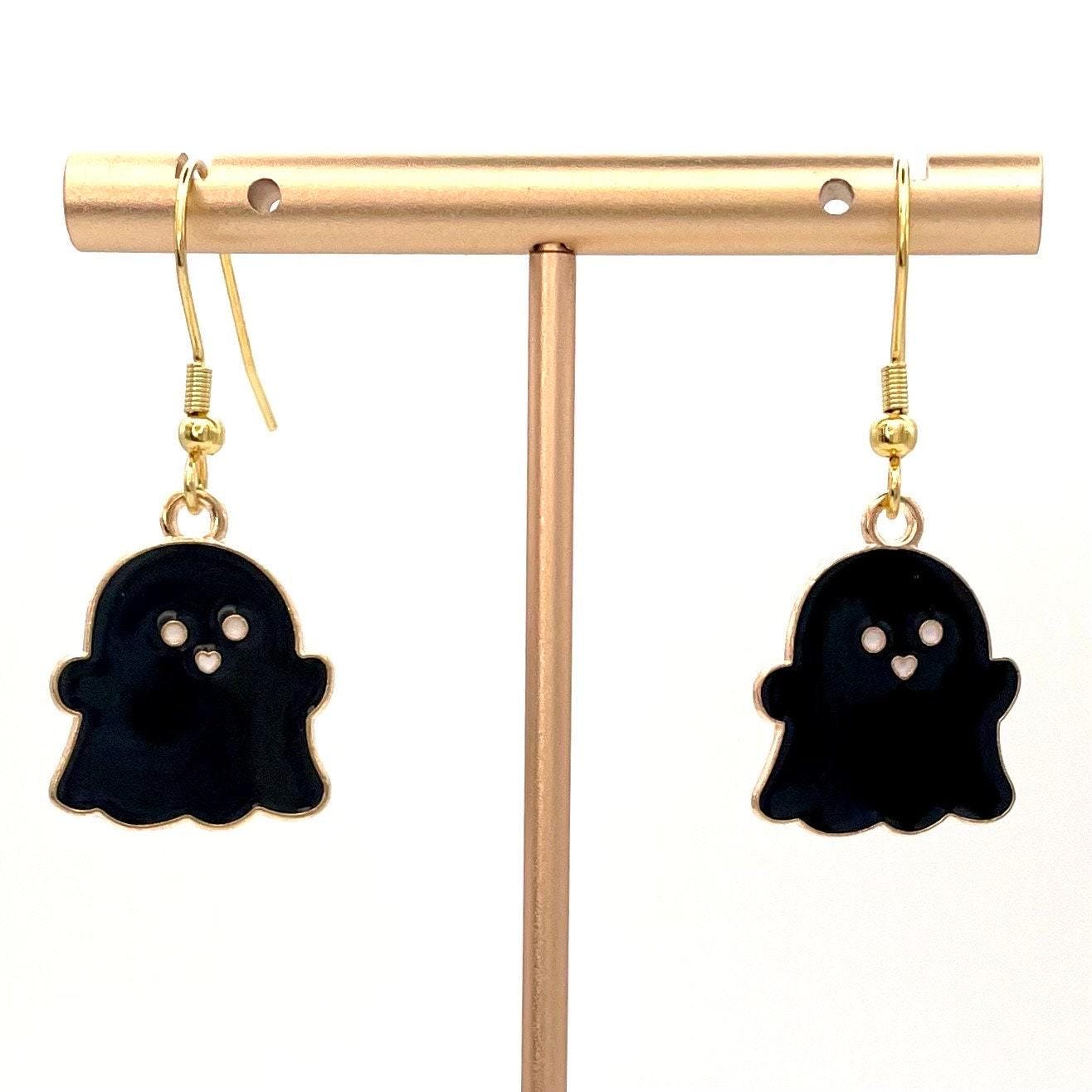 Adorable Halloween Ghost Earrings Made with Gold Finished Stainless Steel Earring Hooks