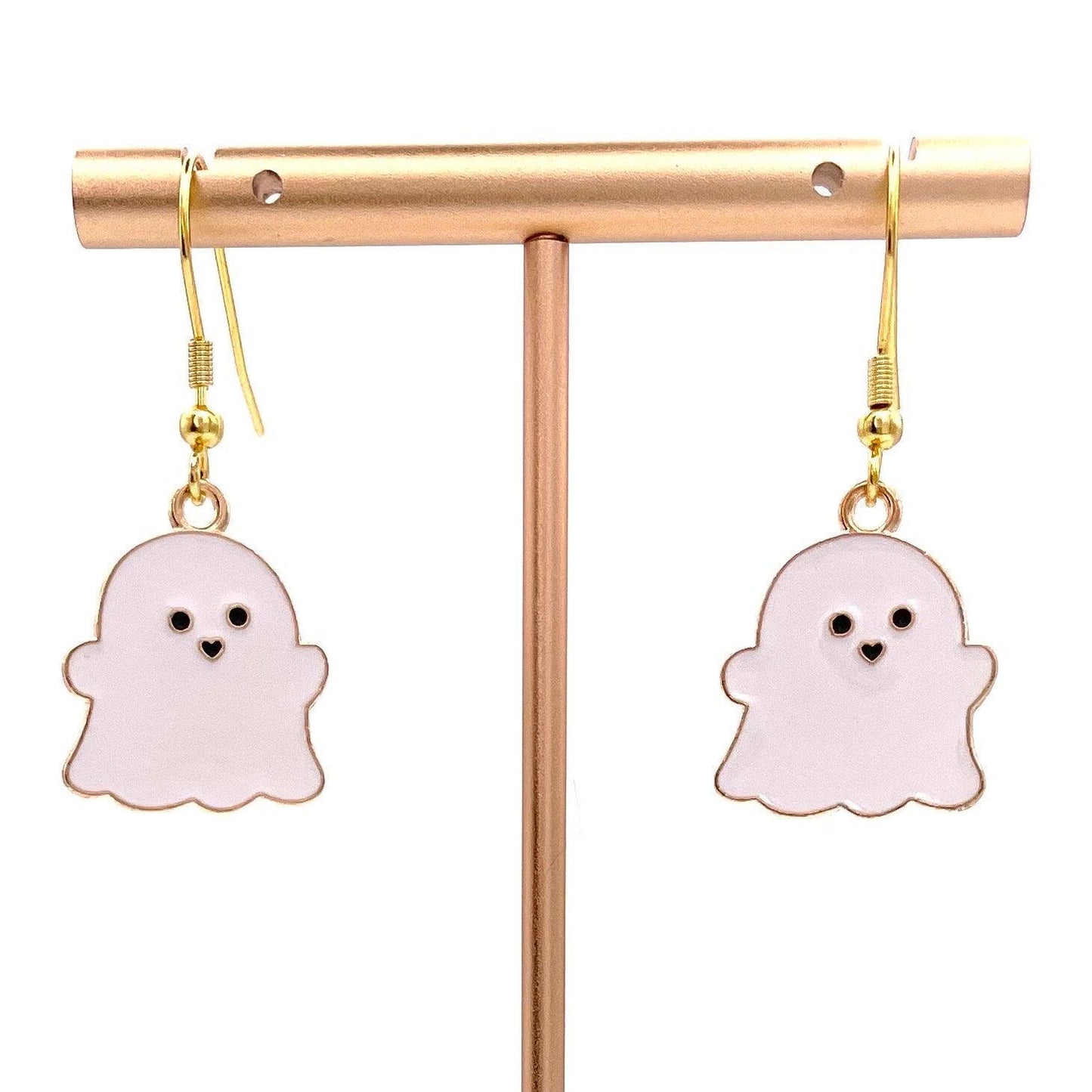 Adorable Halloween Ghost Earrings Made with Gold Finished Stainless Steel Earring Hooks