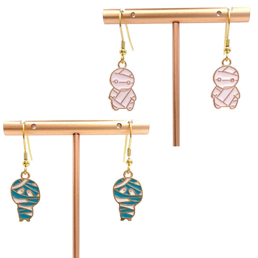 Halloween Mummy Earrings Made with Gold Finished Stainless Steel Earring Hooks