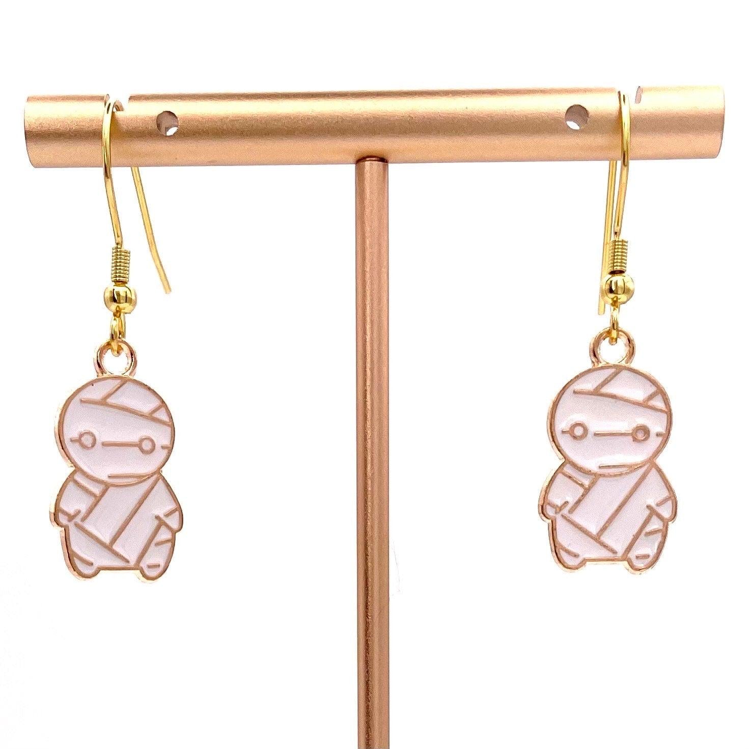 Halloween Mummy Earrings Made with Gold Finished Stainless Steel Earring Hooks