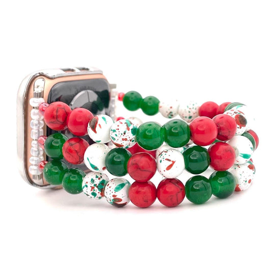 Holiday Watch Band Compatible with Apple Watch Made with Glass and Natural Stone Beads