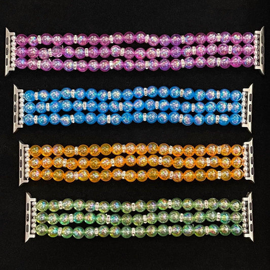 Lightweight Watch Band Compatible with Apple Watch with Acrylic and Rhinestone Beads, Multiple Colors and Custom Sizing!