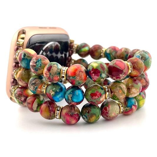 Natural Stone Sea Sediment Jasper Watch Band Compatible with Apple Watch