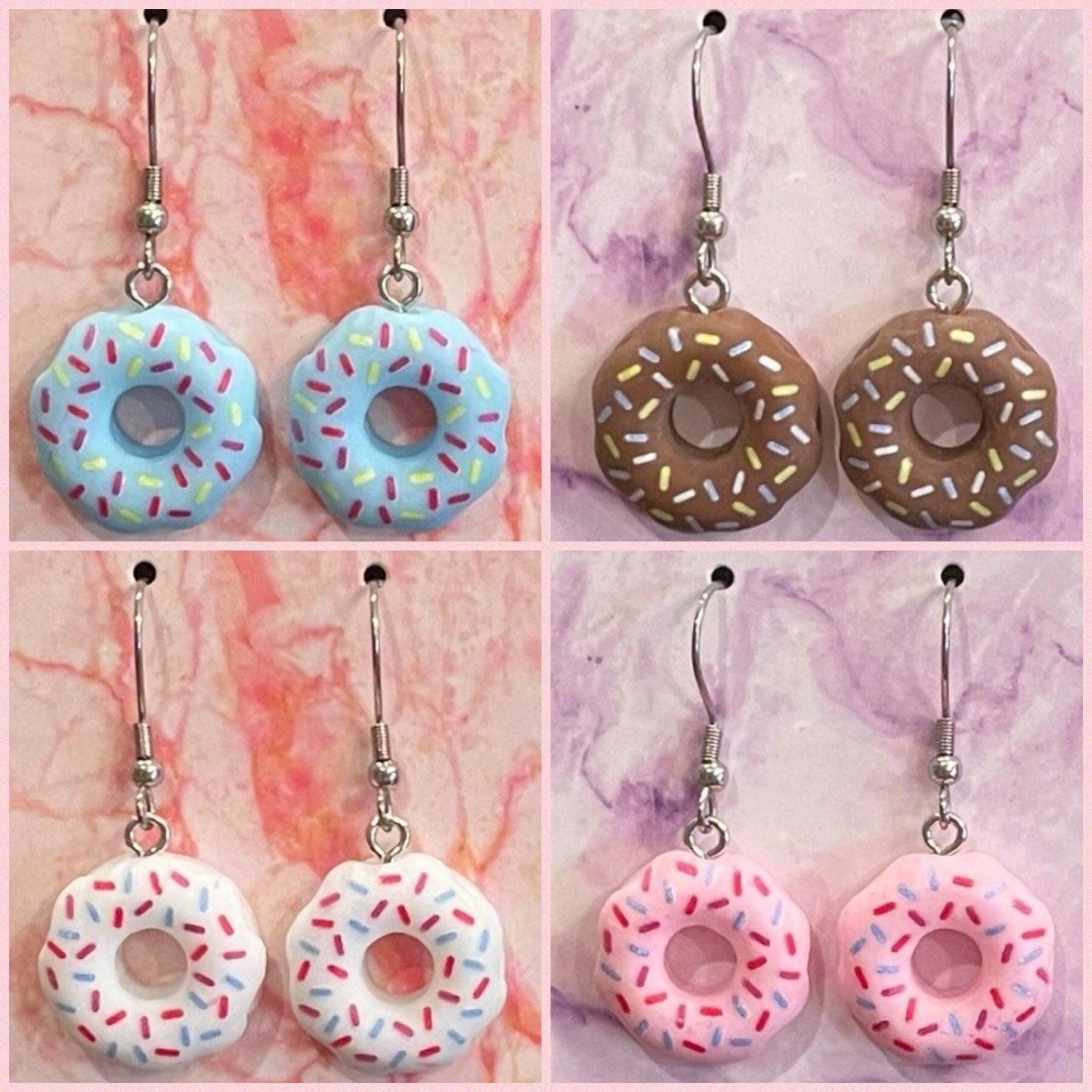 Donut Dangle Earrings Made with Hypoallergenic Stainless Steel Earring Hooks