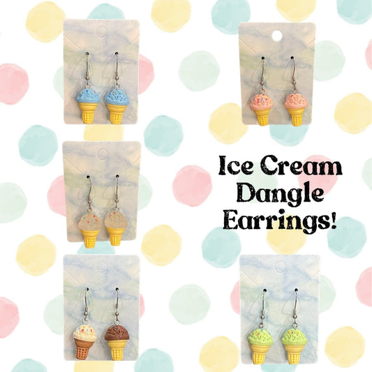 Ice Cream Cone Earrings Made with Hypoallergenic Stainless Steel Earring Hooks
