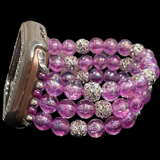 Bright Purple Watch Band Compatible with Apple Watch with Acrylic Burst and Rhinestone Beads