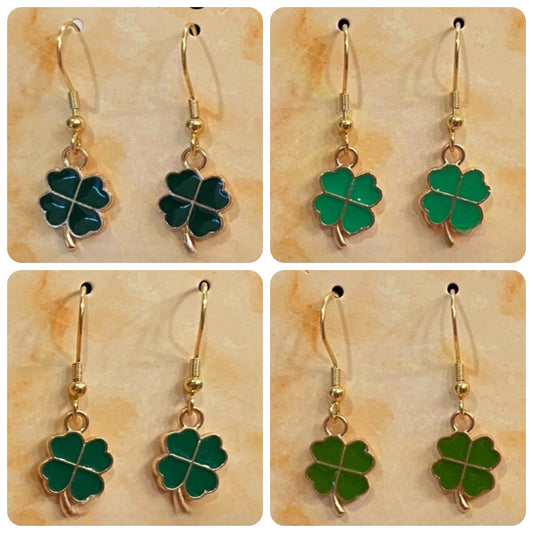 Green Shamrock Earrings Made with Gold Finished Stainless Steel Earring Hooks