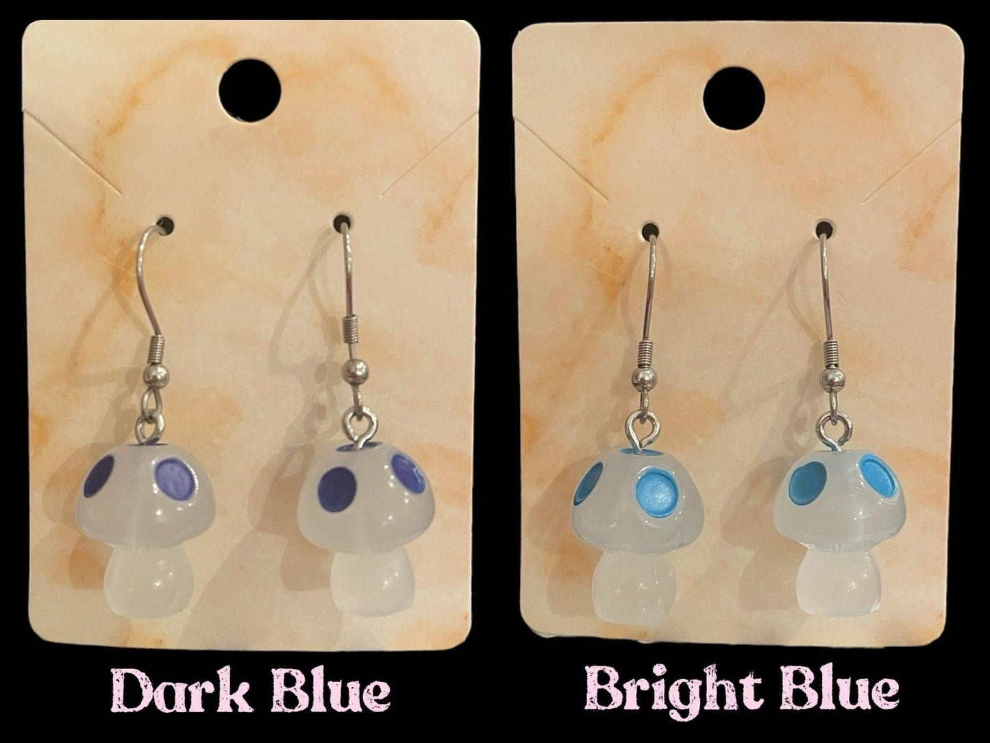 Glow in the Dark Mushroom Earrings Made with Hypoallergenic Stainless Steel Ear Wires