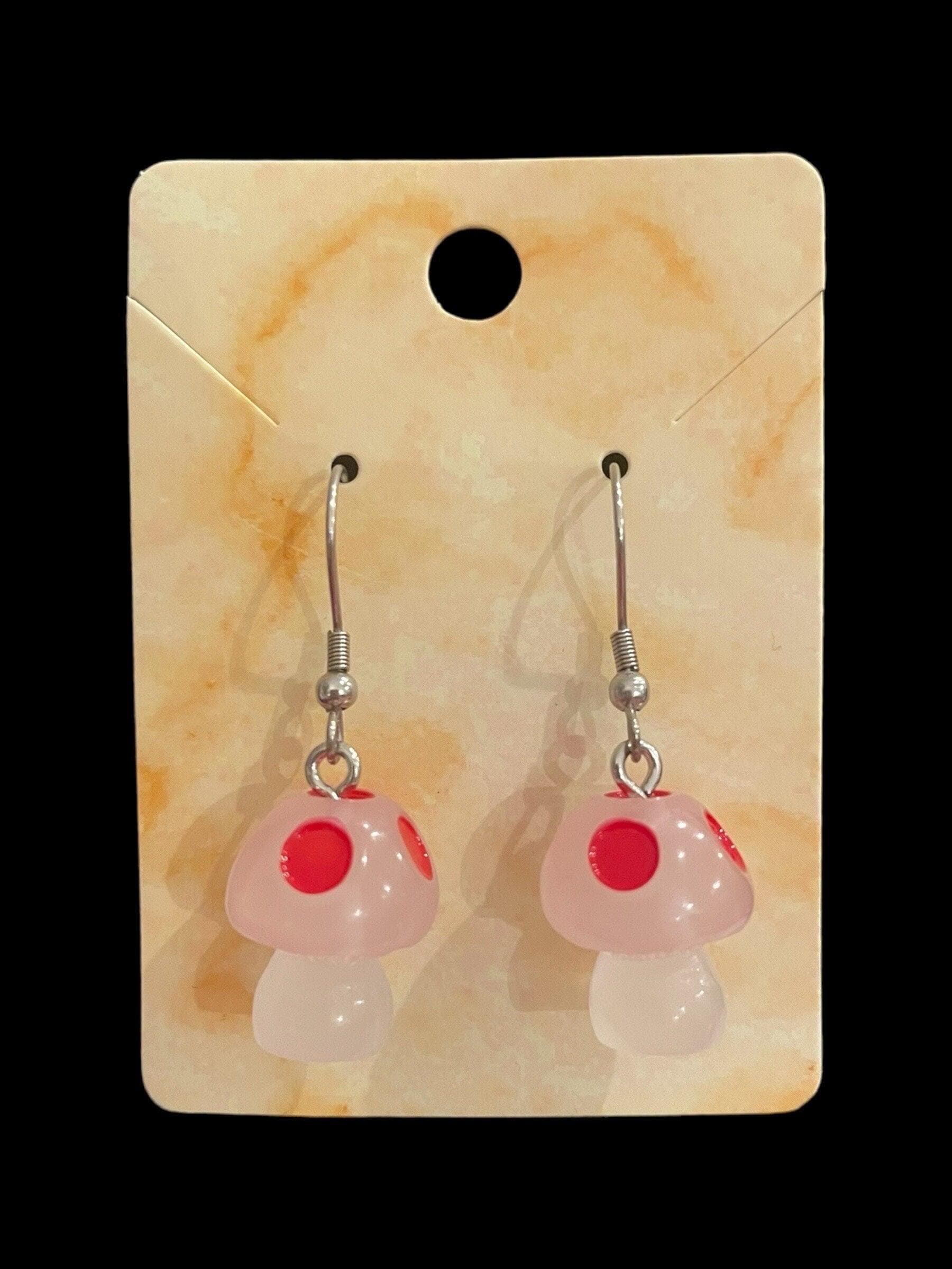 Glow in the Dark Mushroom Earrings Made with Hypoallergenic Stainless Steel Ear Wires