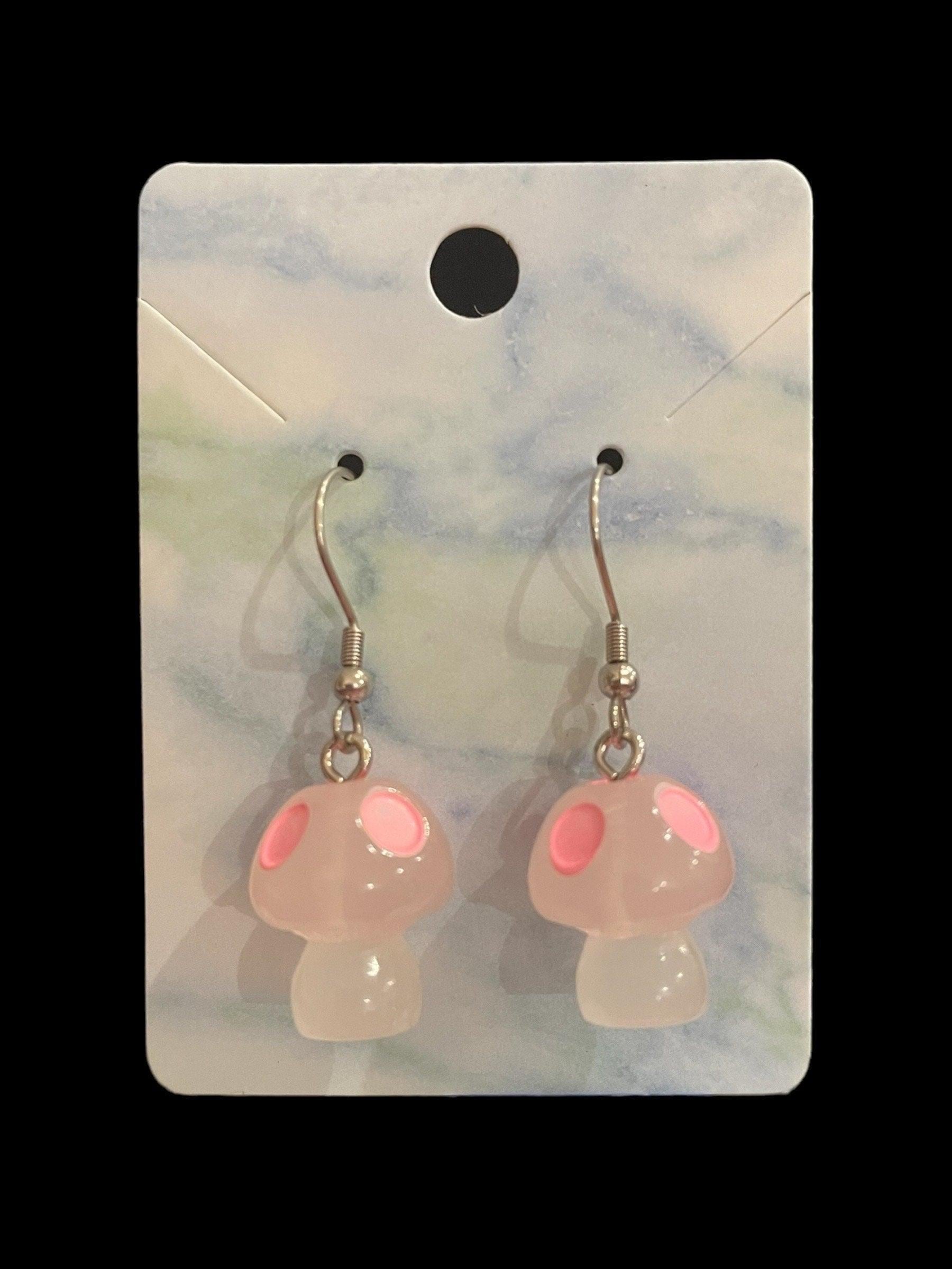 Glow in the Dark Mushroom Earrings Made with Hypoallergenic Stainless Steel Ear Wires
