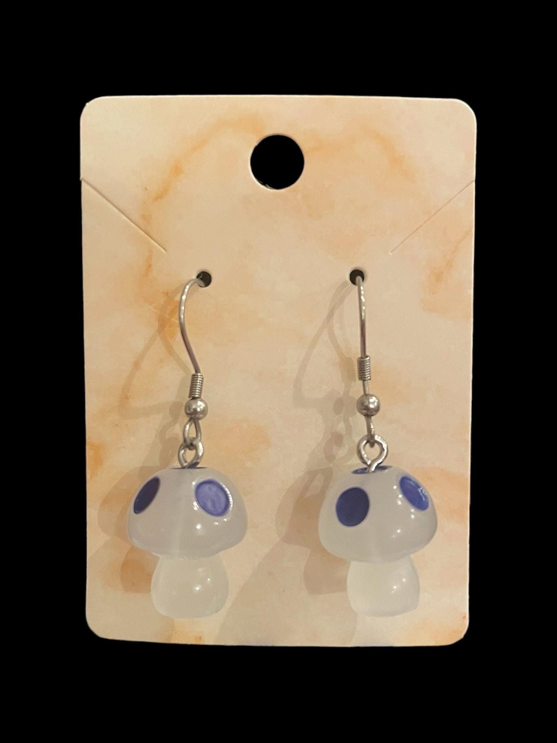 Glow in the Dark Mushroom Earrings Made with Hypoallergenic Stainless Steel Ear Wires