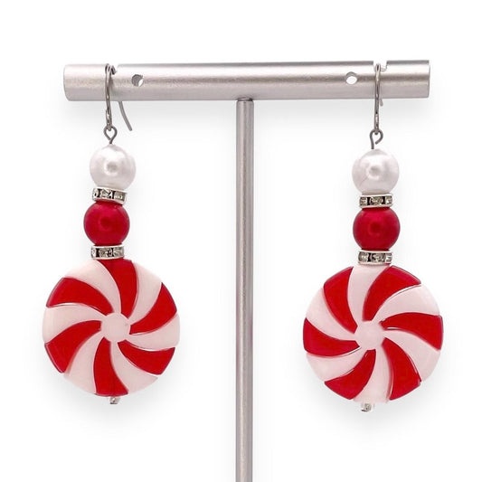 Peppermint Candy Earrings with Hypoallergenic Stainless Steel Hooks – Festive Christmas Holiday Jewelry
