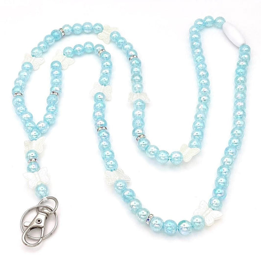 Lanyard Blue and White Butterfly Beaded Breakaway Work/Teacher Lanyard, ID Badge Key Holder