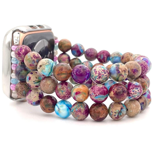 Natural Stone Purple Sea Sediment Jasper Beaded Watch Band Compatible with Apple Watch.