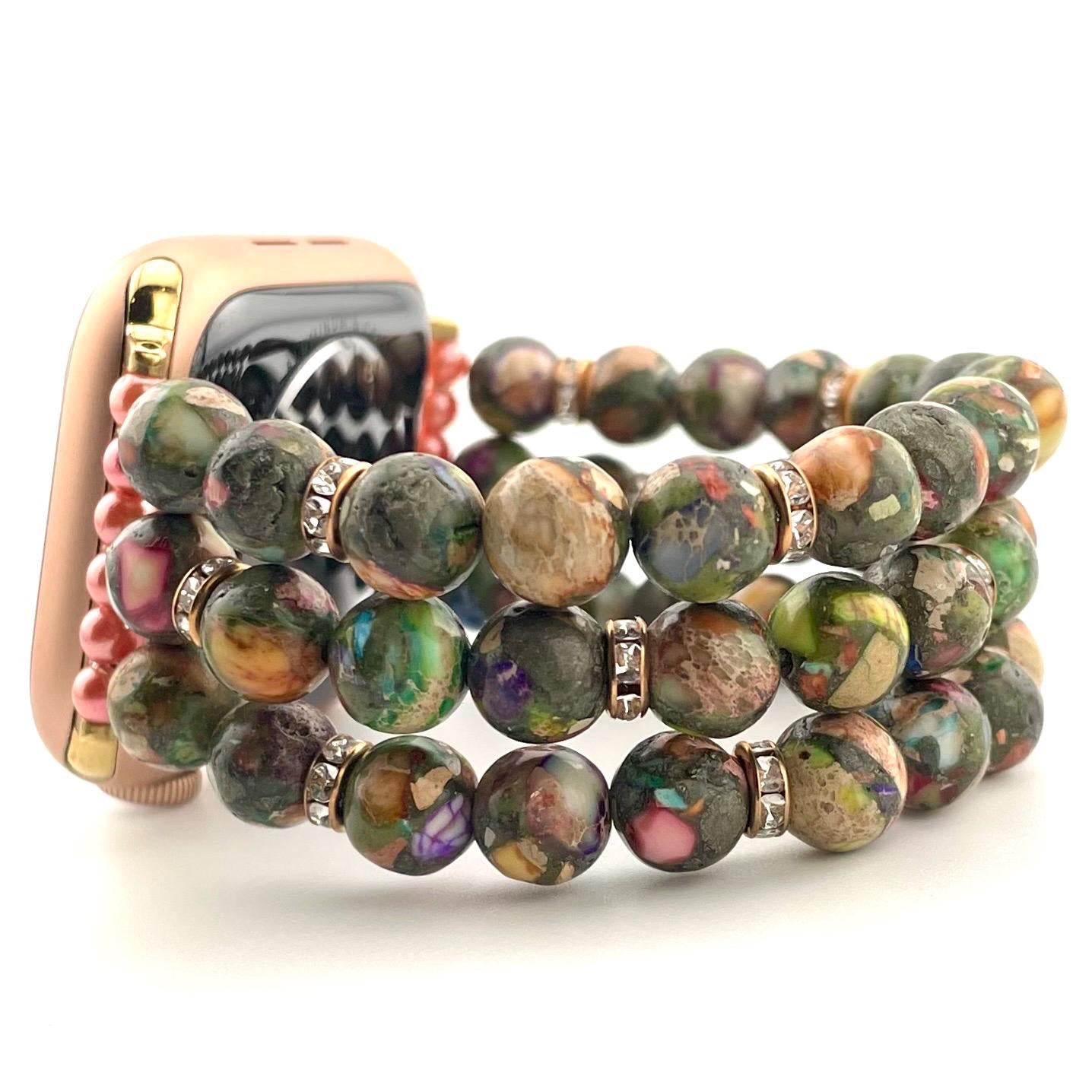 Earthy Sea Sediment Jasper Beaded Apple Watch Band – Stretch Bracelet Style