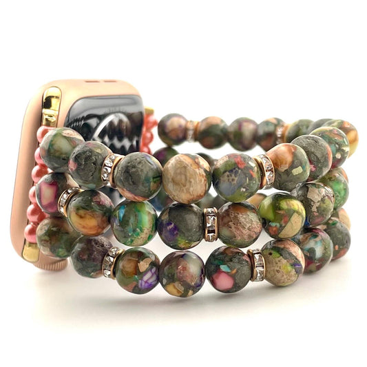 Earthy Sea Sediment Jasper Beaded Apple Watch Band – Stretch Bracelet Style